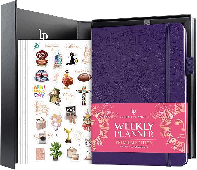 Legend Weekly Planner Premium – Undated Weekly, Monthly & Budget Planner – Life Organizer for Time Management & Productivity, A5 (Purple)