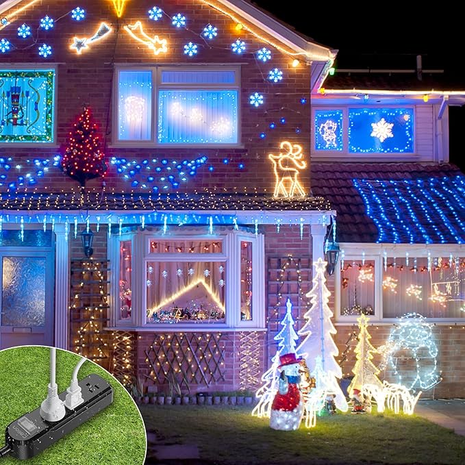 IPX6 Outdoor Power Strip Weatherproof, 25 FT SJT 16AWG Extension Cord 3 Wide Outlets 1875W Overload Protection, Waterproof Surge Protector for for Office, Dorm, Patio, Garden, Home, Christmas Lights