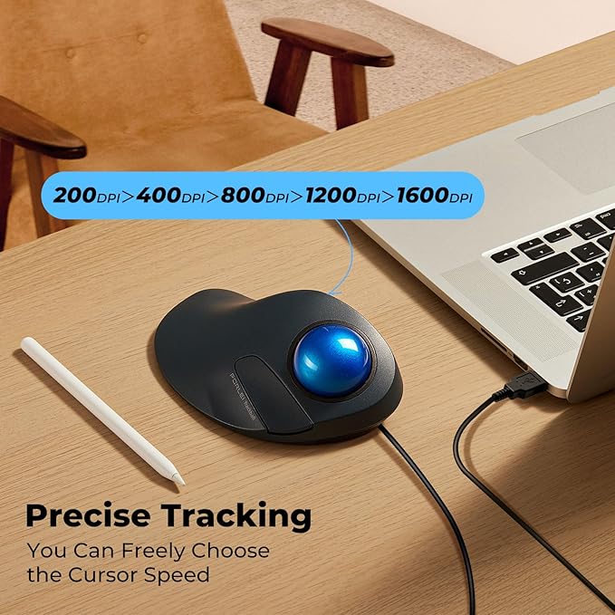 Wired Trackball Mouse for Large Hands, Ergonomic Design Reduces Wrist & Muscle Strain, Precision Tracking with Easy Index Finger Control, Compatible with PC, Laptop, Windows, Mac - Dark Blue