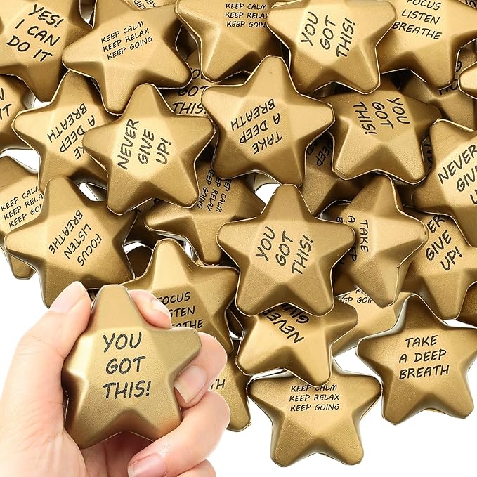 Deekin 36 Pieces Star Stress Balls Mini Foam Ball Stress Relief Toys for Teens and Adults Student Bag Fillers, Gold(Motivational,1.6 Inch)