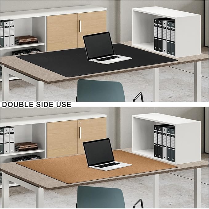 MAIDERN 40” x 24” Leather Desk Mat XL, Large Desk Pad, Reversible Cork & Leather Large Mouse pad for Desk, Waterproof Computer Desk Mat for Gaming Home Office (Black) …