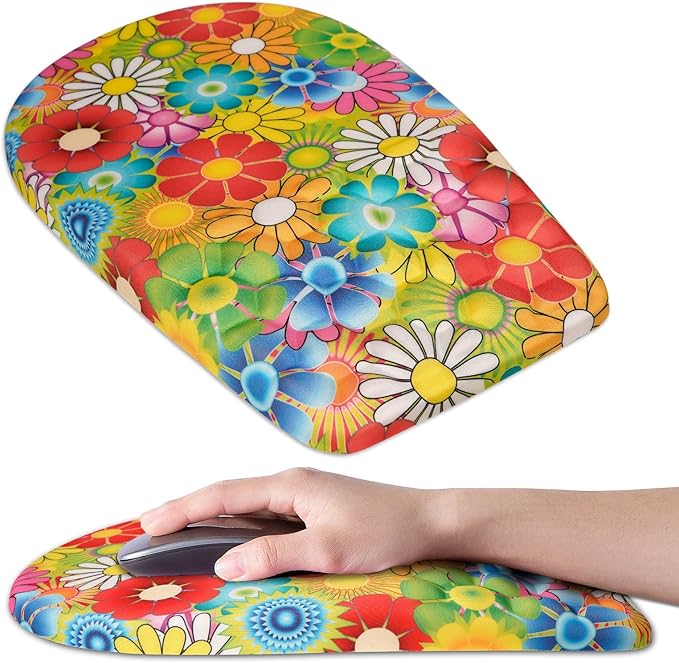 Ergonomic Mouse Pad Wrist Support,Upgrade Mousepad with Massage Design,Non-Slip PU Base Desktop Mouse Pads for Pain Relief, Computer, Office & Home,12 x 8 in（F-Colorful Flower）