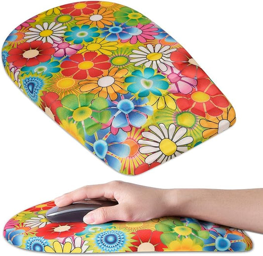 Ergonomic Mouse Pad Wrist Support,Upgrade Mousepad with Massage Design,Non-Slip PU Base Desktop Mouse Pads for Pain Relief, Computer, Office & Home,12 x 8 in（F-Colorful Flower）