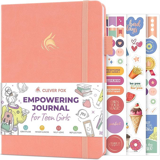 Clever Fox Empowering Journal for Teen Girls – Guided Self-Love Diary with Prompts – Gratitude & Manifestation Notebook, Teenage Gifts (Peach Pink)