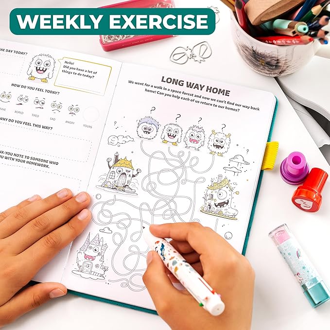 Clever Fox Kids’ Journal – Daily Feelings & Gratitude Notebook for 8+ Children – Child’s Planner & Mood Tracker for Journaling & Writing (Turquoise)