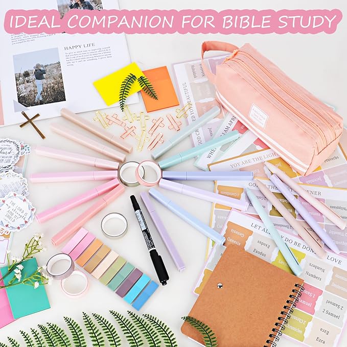 40 Pcs Bible Study Supplies, Journaling Kit for Women, Morandi Bible Study Kit with Pastel Highlighters and Tabs, Pens, Sticky Notes, Annotation Kit