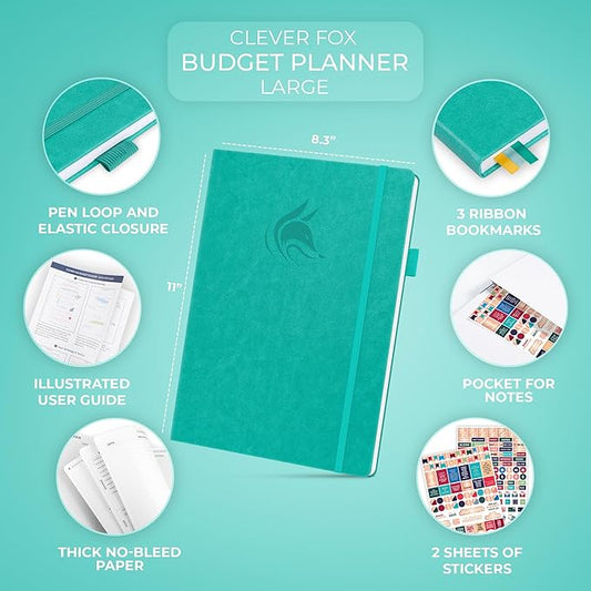 Clever Fox Budget Planner Large – Expense Tracker Notebook. Monthly Budgeting & Bill Organizer, Finance Logbook & Accounts Book, A4 (Aquamarine)
