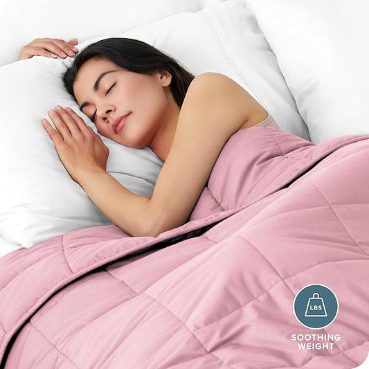 Bare Home Weighted Blanket Queen Size 22lb (60" x 80") for Adults - All-Natural 100% Cotton - Premium Heavy Blanket Nontoxic Glass Beads (Light Pink, 60"x80")