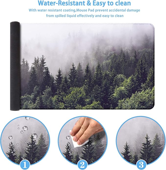 iCasso Extended Gaming Mouse Pad(35.4 x 15.7inch), Large Non-Slip Rubber Base Mousepad with Stitched Edges, Waterproof Keyboard Mouse Mat Desk Pad for Work, Game, Office, Home - Forest