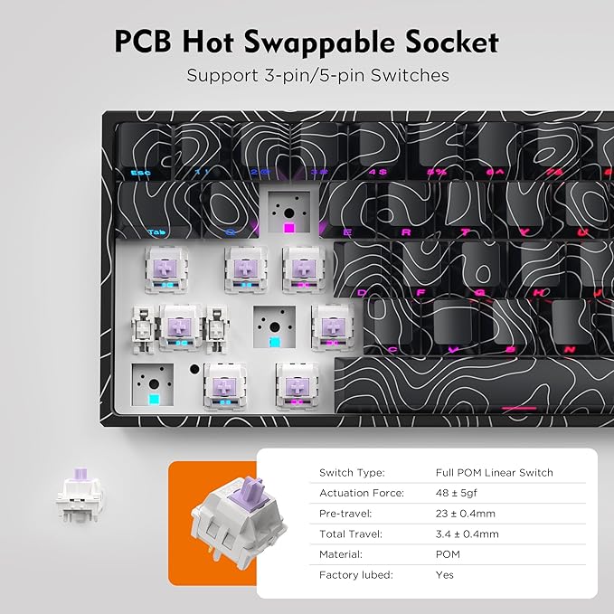 HITIME 60% Percent Keyboard, Topographic Theme Keyboard, XVX M61 Pro Bluetooth/2.4GHz/USB-C Wireless Mechanical Gaming Key Board, Hot Swappable Creamy Pre-lubed Switch, RGB