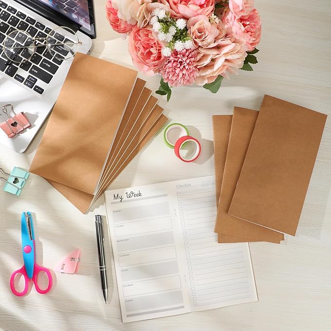 Qilery 100 Pcs 2025-2026 Daily Weekly Planner Bulk Christmas Employee Appreciation Gifts Small Pocket Journal to Do List Goals Notepad for Coworkers Teacher Students Team (Kraft Paper Color)