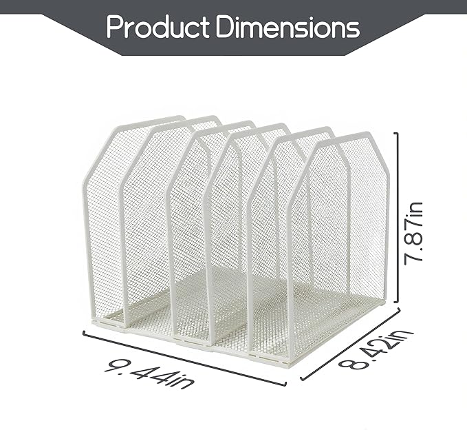 Adjustable Desk File Organizer,Detachable Office Folder Organizer,Compact Vertical Desk File Holder,Wrought Iron Paint,Suitable for Home, School, Office Classrooms (White - 5 grids)