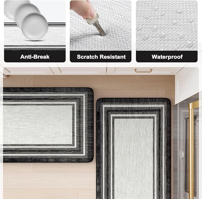 KIMODE Anti Fatigue Kitchen Mats for Floor 20"x59"+20"x32", Farmhouse Kitchen Rugs Sets of 2, Cushioned Non Slip Kitchen Mats for Floor, Comfort Kitchen Floor Mats for Sink Laundry Desk Black