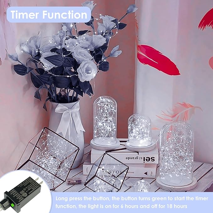 33Ft 100LED Fairy Lights Plug in, Waterproof String Lights Outdoor & Indoor 8 Modes with Timer, Christmas Light Bedroom Decor, Twinkle Light for Girl's Room Garden Christmas Decorations (Cool White)