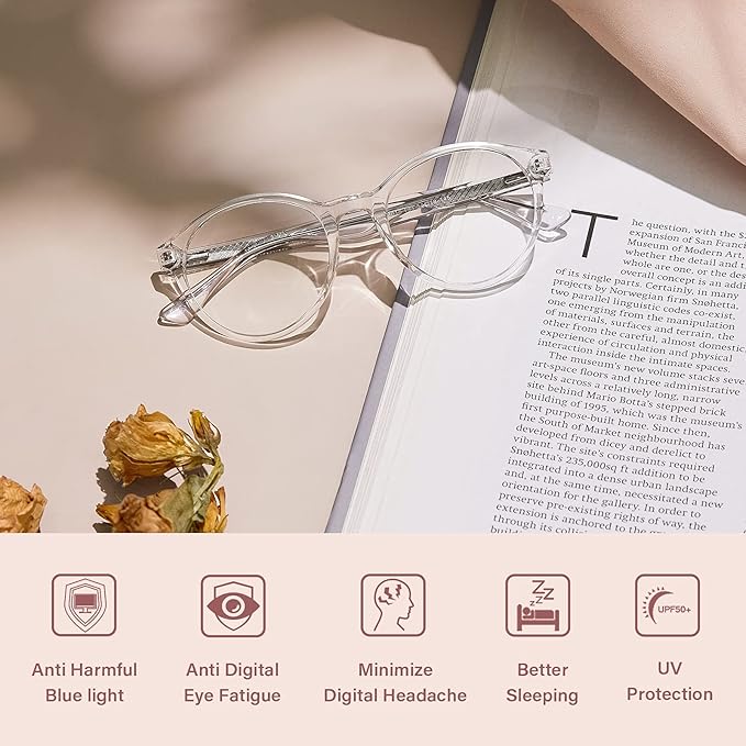 Cyxus TR90 Oversized Blue Light Blocking Glasses Women - Spring Hinge Round Frame Computer Use Anti Eye Strain 8018