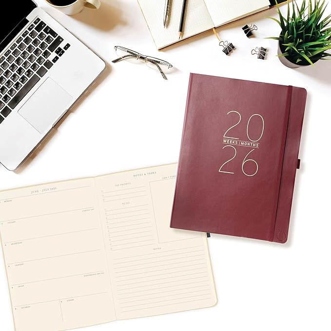 Graphique 2026 Apollo Business Planner | 18 Month Organizer, July 2025 - Dec. 2026 | Weekly & Monthly Spreads | To-Do List & Note Pages | Pen Loop | Vegan Leather | Red | 8” x 10”