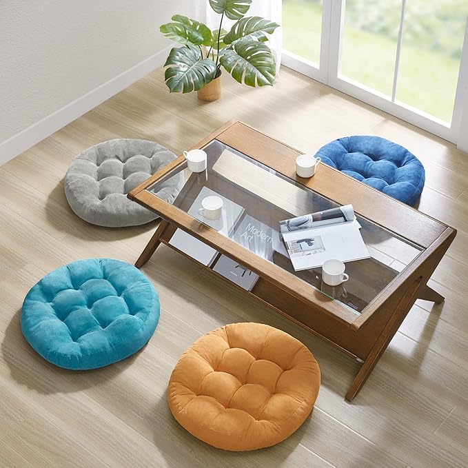 Degrees of Comfort Floor Cushion Pillow, Round Large Pillows Seating for Adults, Tufted Corduroy Floor Cushions for Living Room Tatami, Navy Blue, 22 Inch Single, 1 Count (Pack of 1)