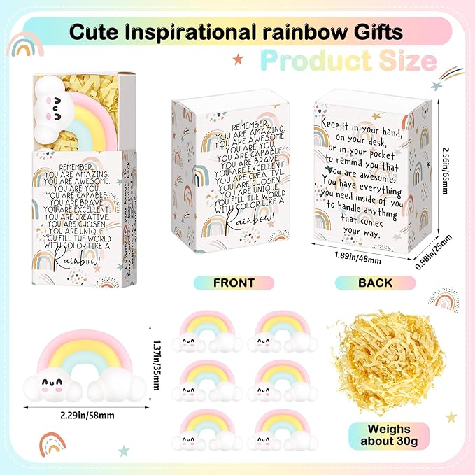 Wettarn 24 Sets Appreciation Rainbow Gifts Cute Stress Balls with Support Gift Boxes Inspirational Party Favors for Employee Coworker Friends Office Positive Relief Toys