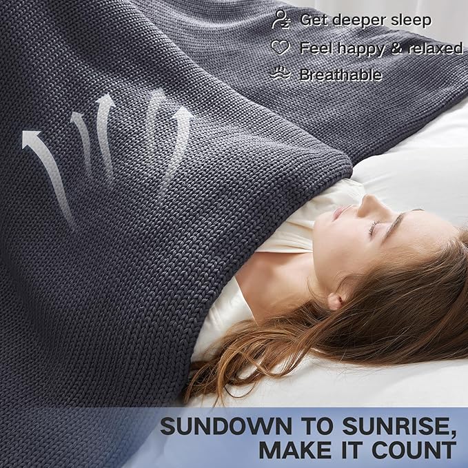 Guohaoi Knitted Weighted Blanket for Adults (Dark Grey 48"x72" 10lbs) No Beads Cooling Throw Blanket for Hot Sleepers, Home Decor Breathable Chunky Knit Heavy Blanket Use on Full Size Bed