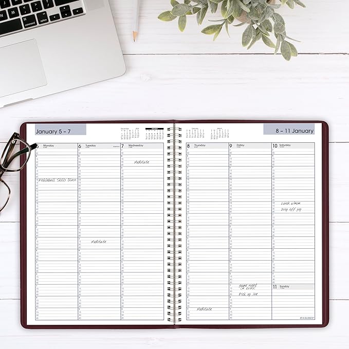 AT-A-GLANCE 2026 Appointment Book Planner, Weekly, 8" x 11", Large, Quarter-Hourly, DayMinder, Burgundy (G5201426)