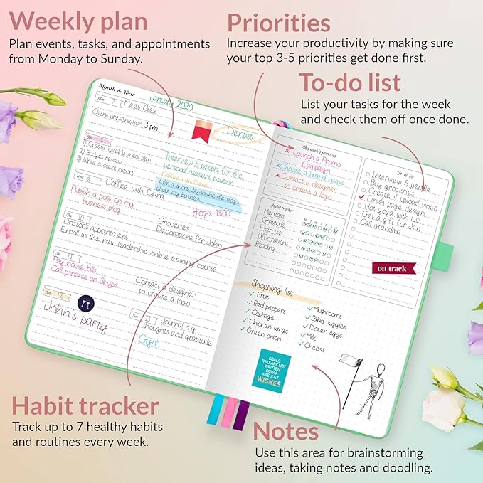 GoGirl Planner and Organizer for Women – A5 Size Weekly Planner, Goals Journal & Agenda to Improve Time Management, Productivity & Live Happier. Undated – Start Anytime, Lasts 1 Year – Emerald