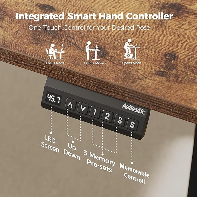 Agilestic 63 x 55 Inch L Shaped Standing Desk Adjustable Height, Corner Standing Desk, Sit Stand Up Computer Table, Splice Board, Rustic Brown