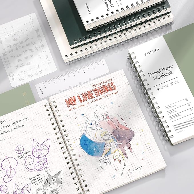 EMSHOI A5 Spiral Dotted Notebook, 300 Pages of 100gsm Thick Dot Grid Paper, Waterproof Softcover Journal for Women Men School, Work & Writing, Bullet Journaling | 5.7" x 8.22" Light Green