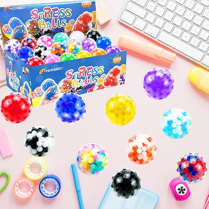 35PCS Stress Balls, Squishy Squeeze Balls Bulk, Sensory Balls, ADHD Stress Relief for Adults , Classroom Prizes, Party Favors, Birthday Gift, Goodie Bag Stuffers