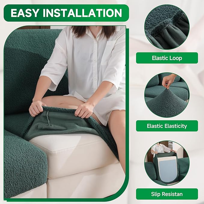 Couch Cushion Covers for Sectional Sofa, Stretch Soft Sofa Slipcovers Washable Wear-Resistant Universal Furniture Protector for Living Room(1 Piece Chair Cover, Green)