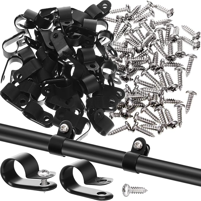 Hicarer 50 Pack R-Type Cable Clip Wire Clamp, Nylon Screw Mounting Cord Fastener Clips with 50 Pack Screws for Wire Management (Black, 1/2 Inch)