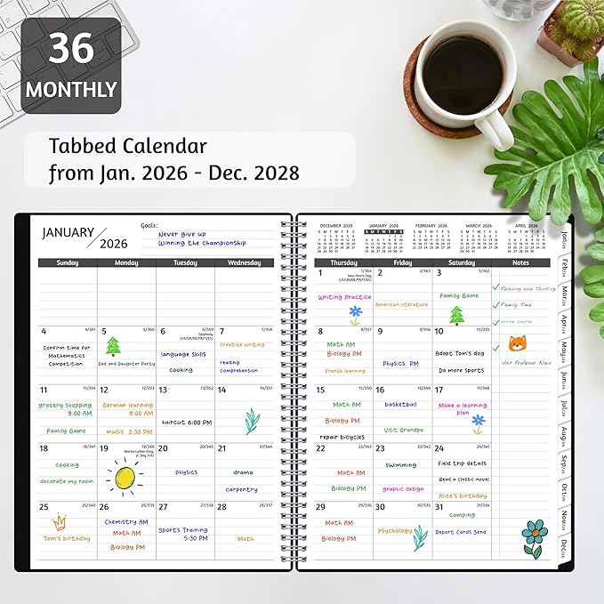 Monthly Planner 2026-2028, 36 Months Calendar Planner 2026-2028 from Jan 2026 – Dec 2028, 8.5'' x 11'' with Ruled Spread, Flexible Cover, Spiral Wirebound, Pocket, Coated Tabs, Notes ＆ Habit Tracker