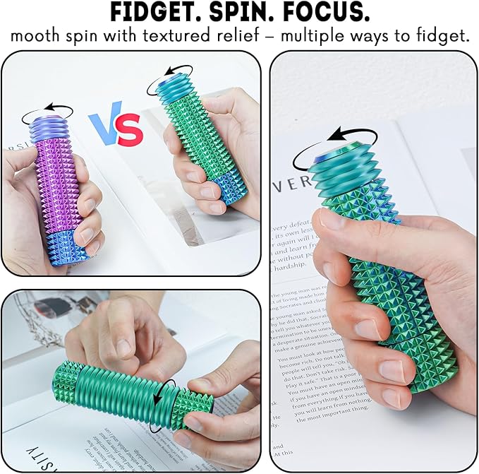 Fidget Roller Adults Teens Sensory Little Stim Gadget for Anxiety Relief Mild Ouchie,Desk Focus Tool Portable Hand Spinner Gifts Idea White Elephant Stocking Christmas(Blue Green,Compact Fit)