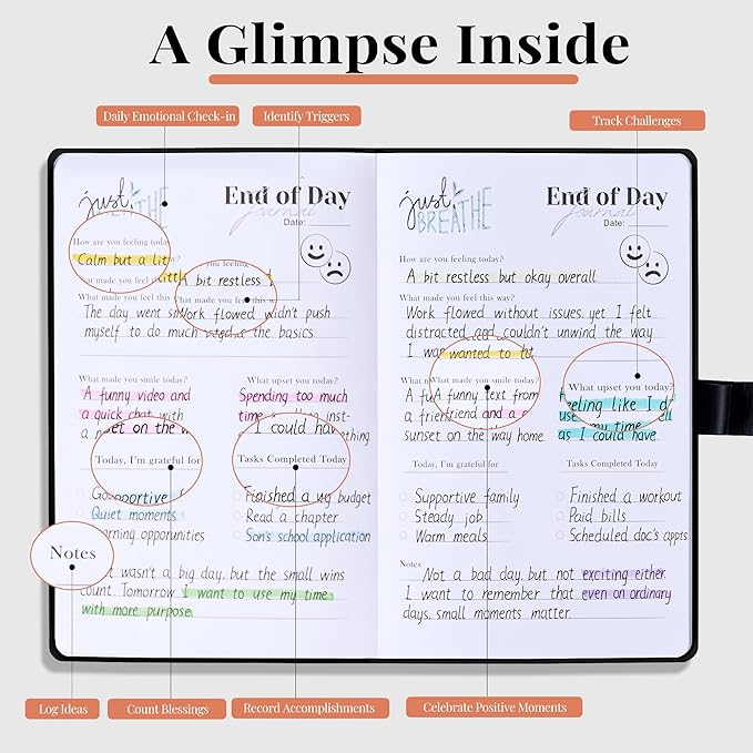 Tayri End of Day Journal - The Five Minute Mind Journal for Men and Women 2025, Daily Guided Journal With Prompts for Gratitude, Self Reflection, Mindfulness, Productivity & Personal Growth