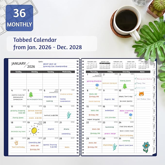 Monthly Planner 2026-2028, 36 Months Calendar Planner 2026-2028 from Jan 2026 – Dec 2028, 8.5'' x 11'' with Ruled Spread, Flexible Cover, Spiral Wirebound, Pocket, Coated Tabs, Notes ＆ Habit Tracker