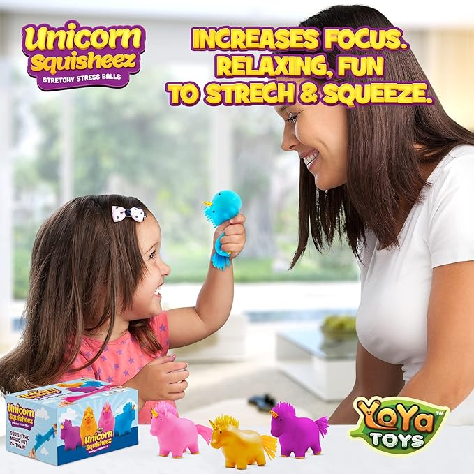 YoYa Toys Unicorn Squisheez Squishy Stress Relief Balls (Set Of 4) | Stretchy Magical Fidget Toys For Boys, Girls & Adults | Cute Colorful Sensory Squeeze Stretch Toy | Great For ADHD, Autism, Anxiety