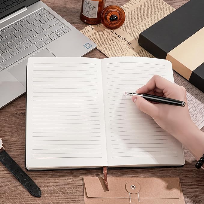 Lined Notebook Journal for Women Men 320 Pages A5 Hardcover Leather with Pen Holder College Ruled Journals for Work Note Taking Travel School Sky Blue