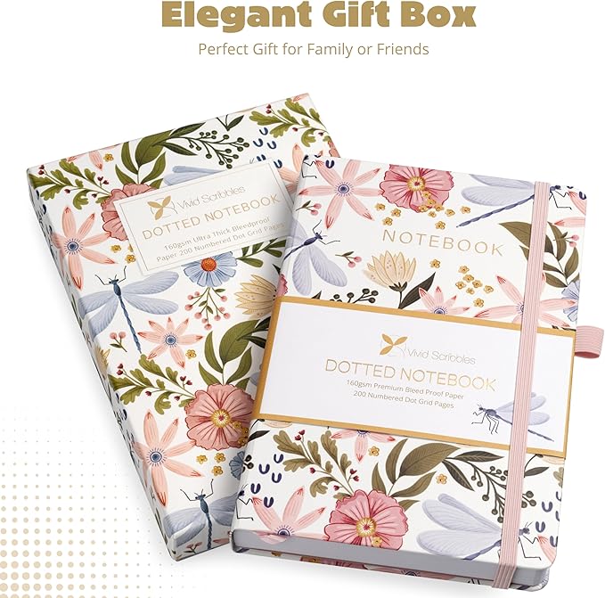 Dotted Journal – 160gsm No Bleed Thick White Paper – 200 Numbered Dot Grid Pages – a5 Bullet Dotted Notebooks Includes a Gift Box and Journal Stickers