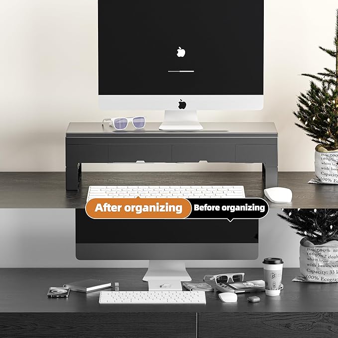 Computer monitor stand with 2 drawer ，Laptop Desk Shelf & Monitor Riser 21.6 inches long desk riser Monitors/PC/Laptop/Computer Space Saver Organizer ，Heavy Duty Gift Gaming Studio Offic (Basic Version, 500mm Drawer)