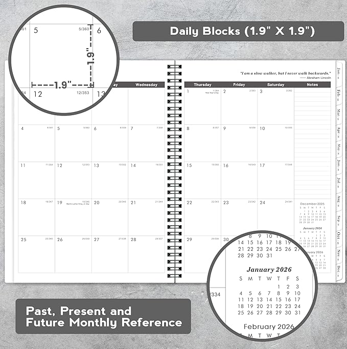 2026-2027 Monthly Planner/Calendar - 2 Year Planner 2026-2027, Monthly Tabs, 9’’ × 11’’, Jan 2026 - Dec 2027, Hard Cover, Inner Pocket - Grey