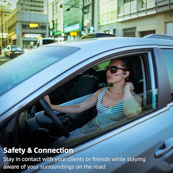 Bone Conduction Headphones with Boom Mic Bluetooth Open Ear Wireless Computer Headsets PC with Mic Noise Canceling Bluetooth Earphones with Microphone for Office Use Driving Meeting