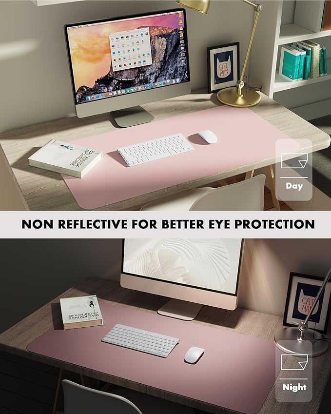 YSAGi Double-Sided Desk Pad, Leather Desk Mat, Eco Cork Desk Pad Protector, Large Mouse Pad for Desk, Waterproof Desk Blotter Pad, Desk Writing Pad for Office Work/Home (Pink+Cork, 47.2" x 23.6")