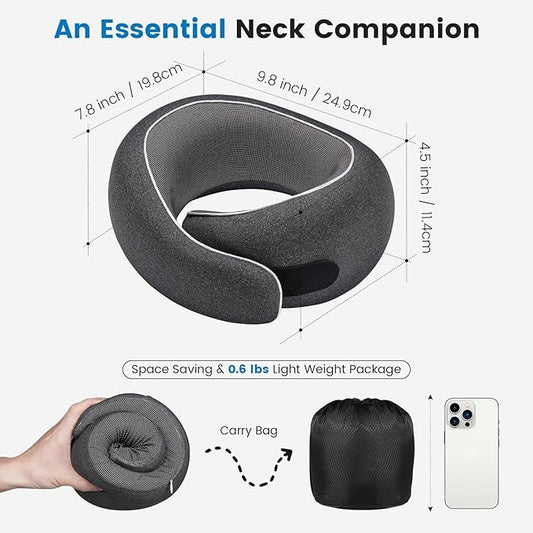 Neck Pillow Airplane,100% Pure Memory FoamTravel Neck Pillow Travel Neck Support Ergonomic &Portable Design Best for Sleeping Plane Car Train Office Flight (Small Black)