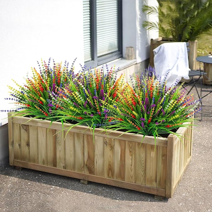 36 Pcs Artificial Plants Outdoor, UV Resistant Fake Outdoor Flowers Faux Plastic Monkey Greenery Grass for Front Porch Window Box Outside Garden Home Office Planters Desk Decor (Mixed Color)