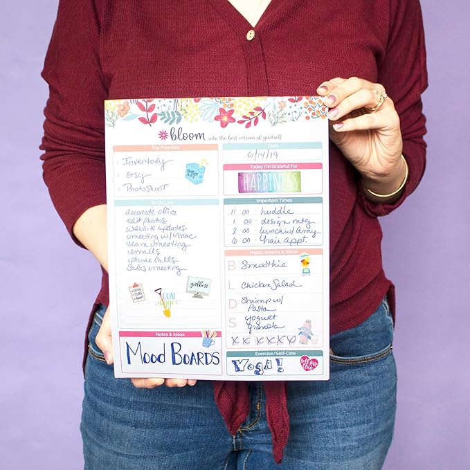 bloom daily planners Family Daily Planning System Tear Off to Do Pad - Undated Planning Sheets - 8.5" x 11" - Floral Dots