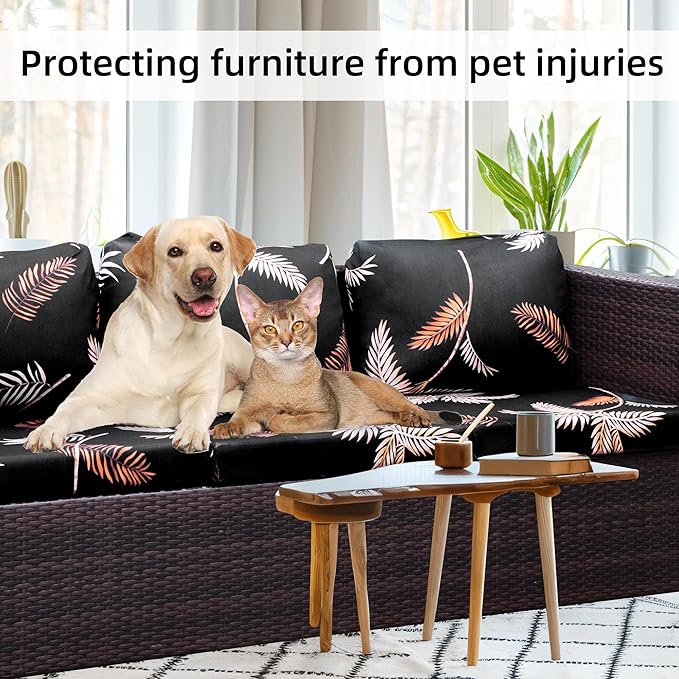 8Pcs Stretch Patio Cushion Covers,Outdoor Couch Covers Replacement,Outdoor Couch & Sofa Slipcovers,for Patio Furniture Cushion Covers,Washable Reusable Furniture Protector(Coconut Forest, Cover Only)