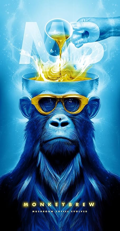 Monkey Brew Original - USDA Organic Mushroom Tea Drink - Non-Caffeinated Mushroom Coffee Alternative with Cacao Powder, Lion's Mane, Turkey Tail, Ashwagandha, Turmeric - Boosts Energy Focus & Immunity