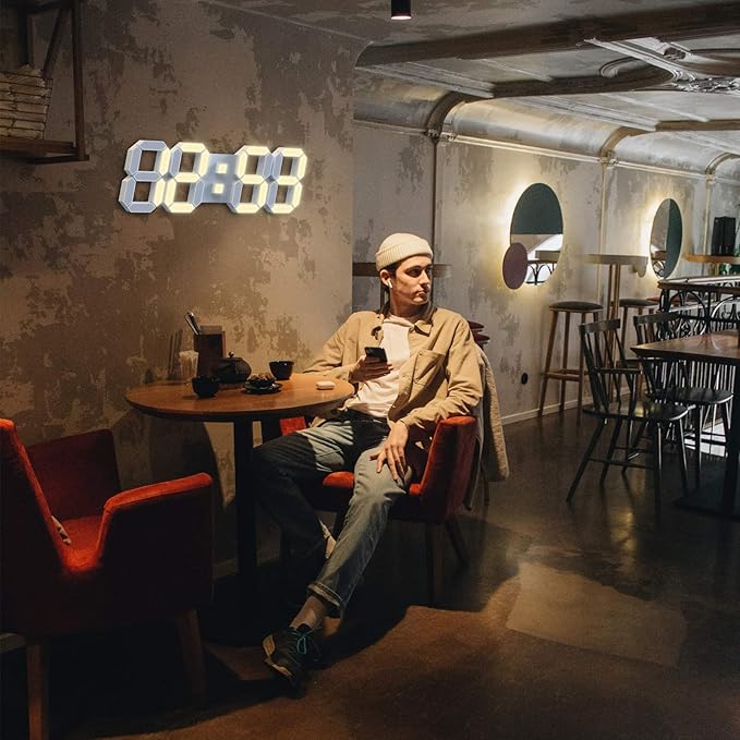 EDUP HOME 3D LED Wall Clock 7 Colors 15" with Remote Control,Digital Alarm Clock Adjustable Brightness Timer 12/24 Hr Time/Date/Temperature for Bedroom/Living Room/Office