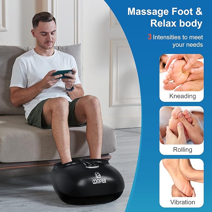 COMFIER Shiatsu Foot Massager with Heat,Vibration,Rolling Compression,Feet Massager for Plantar Fasciitis,Neuropathy Pain,Home Office Use,Fits Size up to 13IN,Gifts for Dad,Mom