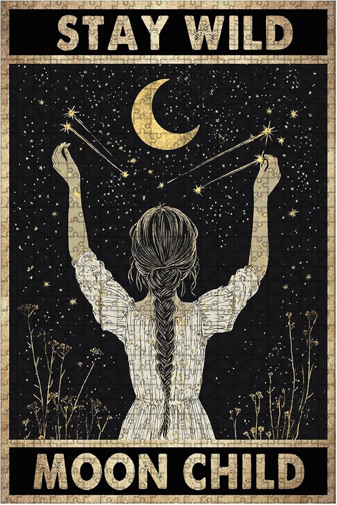 500 Piece Wooden Moon Girl Stay Wild Moon Child Jigsaw Puzzle Adults Humorous Challenge for Stress Relief & Brain Exercise 20.4x15 Inch