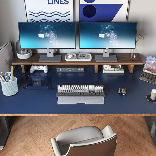 DAWNTREES Dual Sided Desk Mat,Blue Leather Desk Pad,47.2''x23.6'',Cork Desk Mat Protector,120x60cm Extra Large Mouse Pad,with PU Leather Valet Tray Organizer,Desk Writing Pad for Office and Home